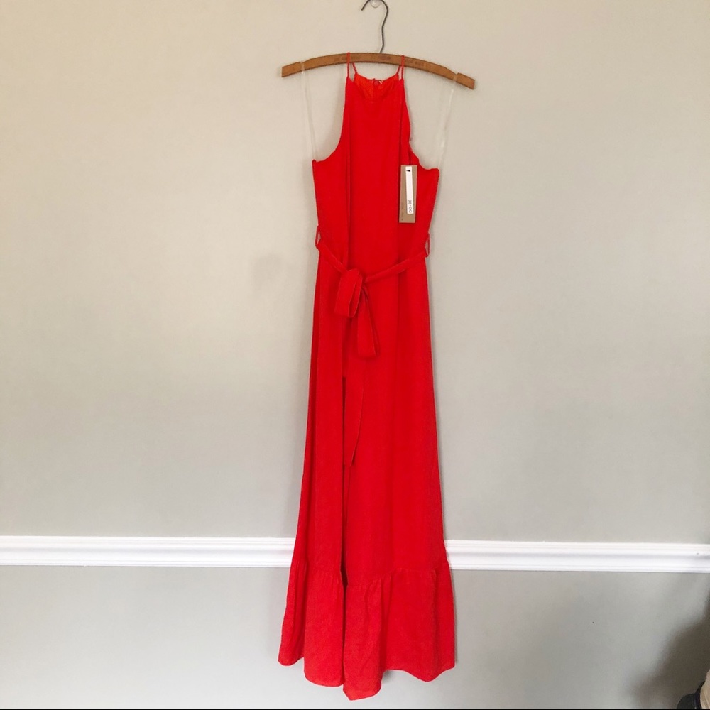 Do + Be NWT Red Orange Ruffle Hem Tie Jumpsuit